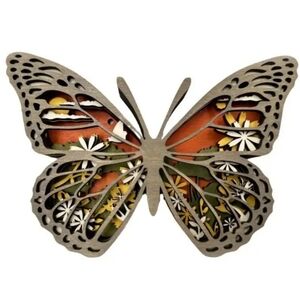3D Wooden Floral Butterfly Decor Accent